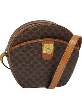 CELINE Macadam Canvas Shoulder Bag PVC Leather Brown Gold